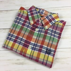 Chaps Boys Plaid Short Sleeve Shirt (Size: 6)
